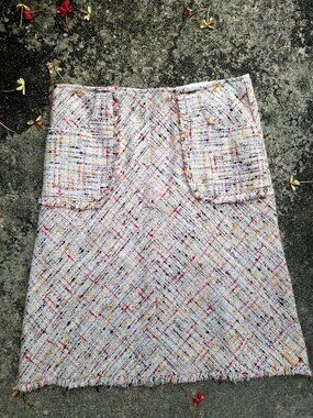 Trina Turk Tweed Fringe Skirt 4 A-Line Pockets Lined